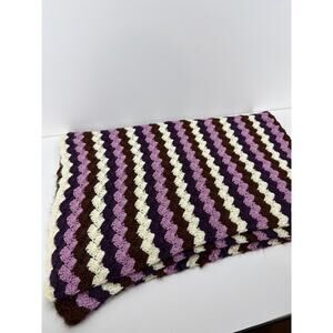 Handmade Crochet Blanket - Shades of Purple & Cream - 3x4 ft